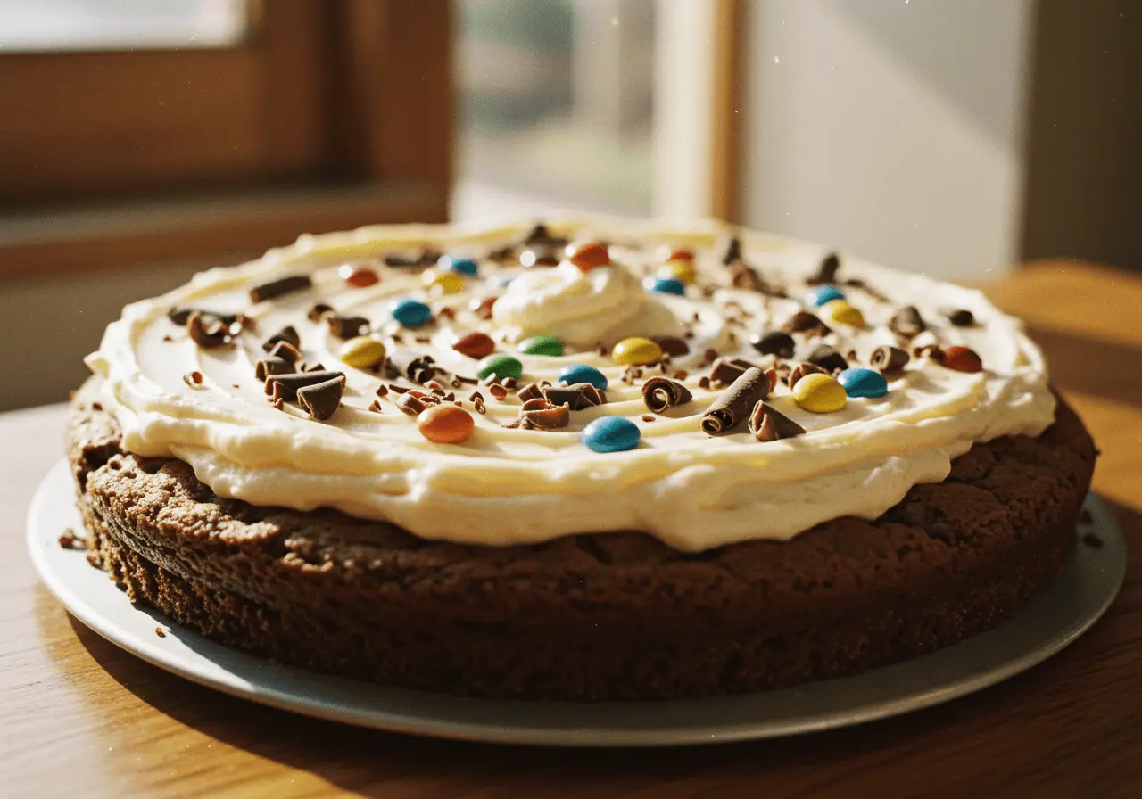 Delicious, freshly baked cookie cake with frosting and sprinkles, perfect for any occasion. Find the best cookie cake near me today!