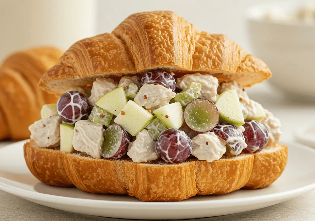 Delicious chicken salad without celery, featuring fresh alternatives like apples, nuts, and cucumbers.