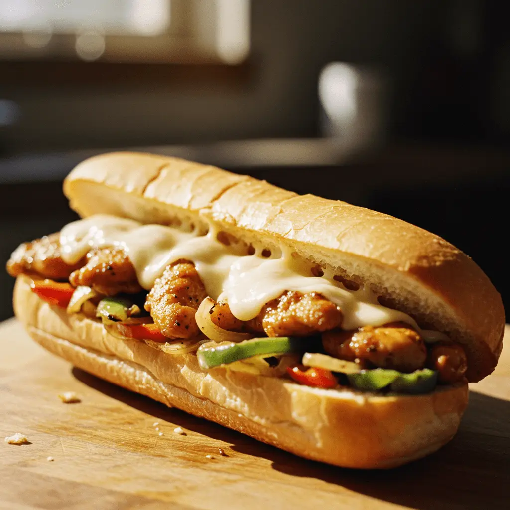 Healthy Chicken Philly Cheesesteak Recipe with lean chicken, sautéed peppers, and whole wheat bread.